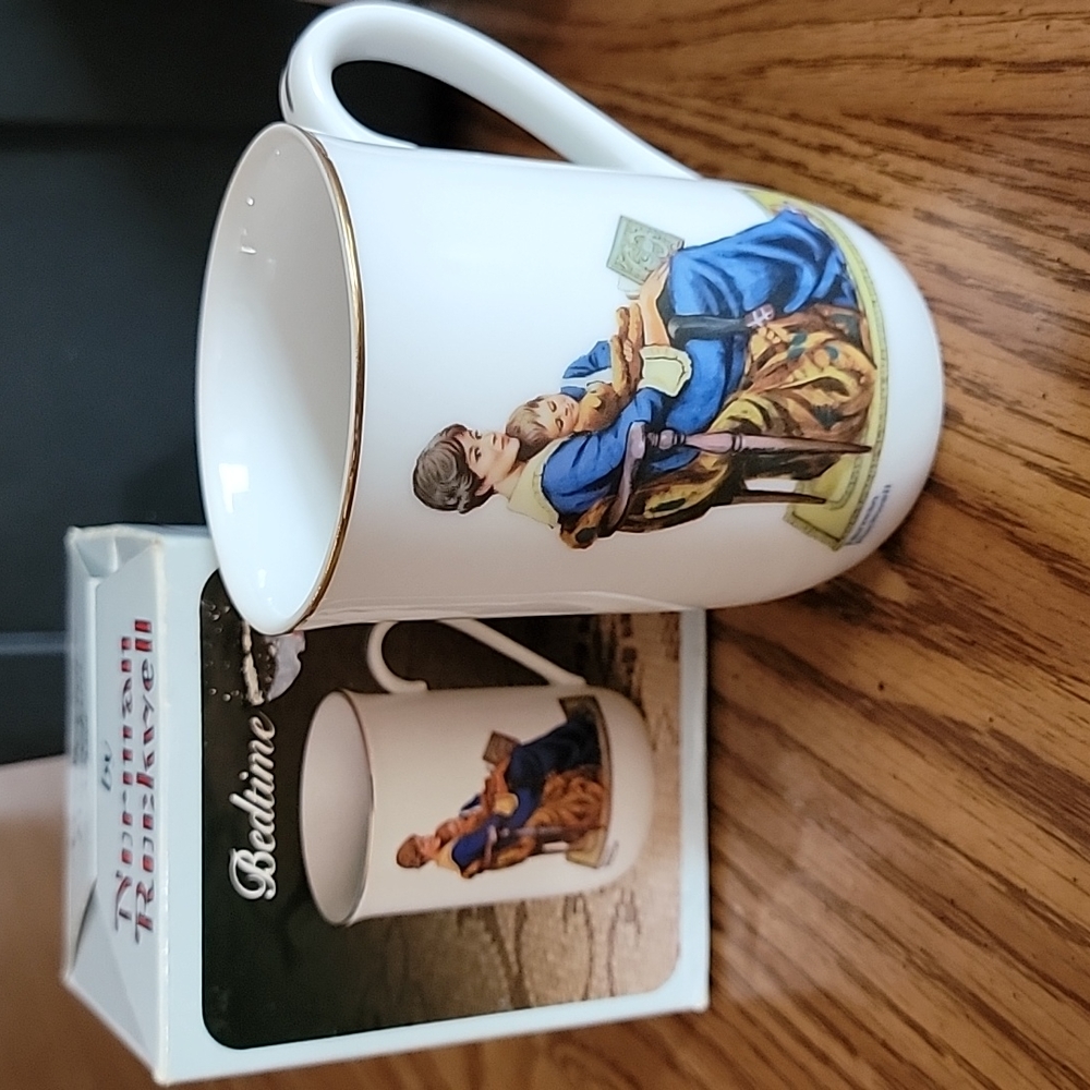 Norman Rockwell BEDTIME Mug/Cup 1982 Gold Rimmed in Original Box